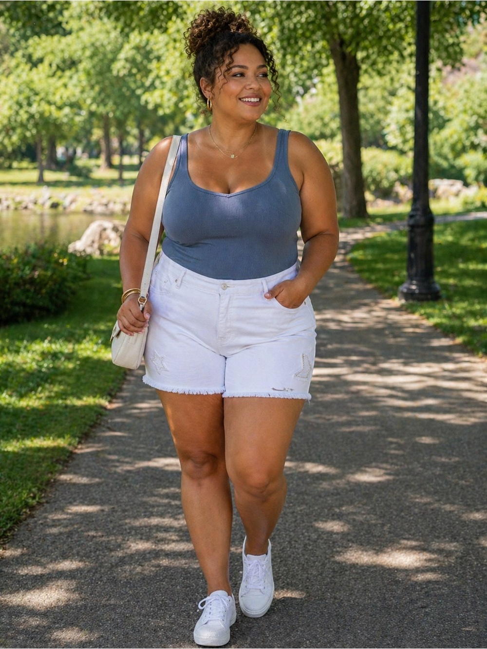 Ashley Stewart White Cotton Blend Jeans - Classic High-Rise Style